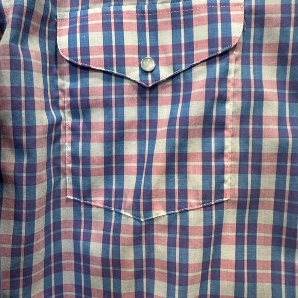 Panhandle Slim Pearl Snap Shirt  Men's 16/33 Western Plaid pink white and blue - Picture 5 of 10